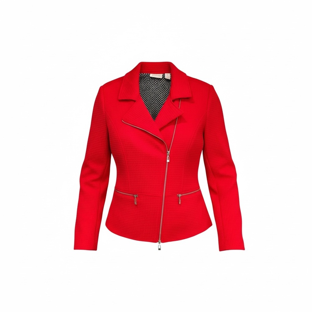 Chico’s Red Textured Moto-Style Blazer – Size 1